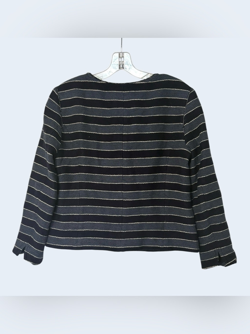 LOFT Black Striped Zip-Front Jacket with Gold Accent Stripes - Picture 3 of 5